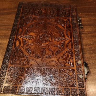Embossed Leather-Bound Blank Journal Diary Vintage Notebook Closing side Latches-image