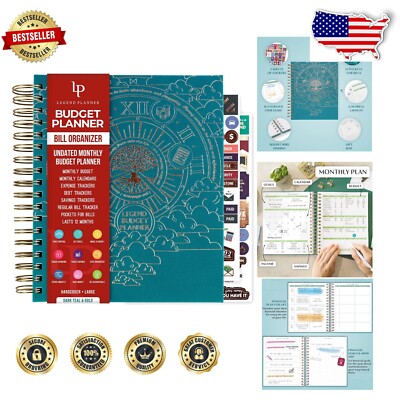 Legend Budget Planner & Bill Organizer - Stylish Dark Teal Faux Leather Notebook-image