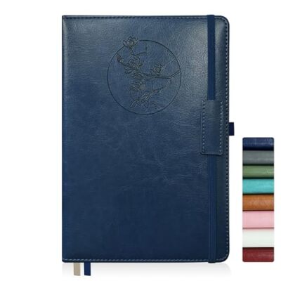 Notebook Journal for Women Men,256 Pages A5 Hardcover Leather Blue Magnolia-image