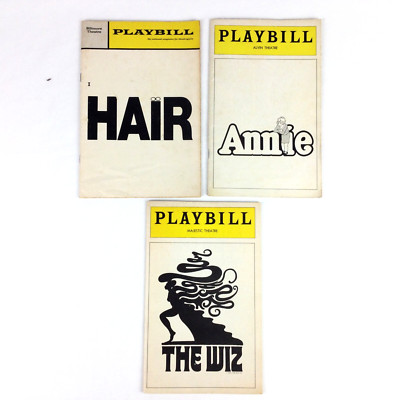 Playbill LOT x 3 Theater Broadway HAIR May 1970 / WIZ Dec 1975 / ANNIE Sept 1977-image