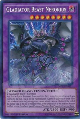 Yugioh - Gladiator Beast Nerokius - 1st Edition Secret Rare NM - Free Holo Card-image