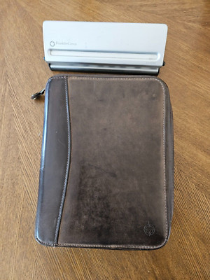 Franklin Covey Brown Leather Classic Planner 7-ring Zippered w/ 2x Hole punch-image