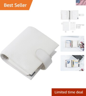 Genuine Leather Pocket Organizer - Pebbled Cream 30mm Planner with Card Slots-image