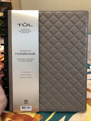 TUL Discbound Notebook Planner Letter Size - Gray Leather Embossed Cover Planner-image