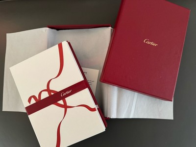 CARTIER Leather Notebook Set Of 2 Leather Bound Silver Edge Journals Cartier Box-image