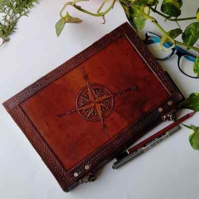 Personalized Handmade Paper Leather Journal Compass Leather Journal Notebook-image