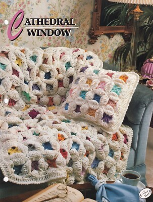 Annie's Crochet Afghan CATHEDRAL WINDOW Pattern Leaflet-image