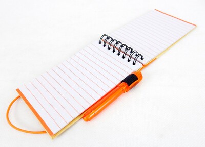 Mini Pocket Jotter Notebook & Pen, Orange, Spiral Bound, Elastic Closure, #MP778-image