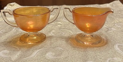 1908 Westmoreland  Carnival Glass Egyptian Lustre Orphan Annie Creamer And Sugar-image