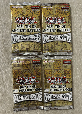 Yugioh 2021 tin ancient battles mega packs and 2022 tin pharaohs gods mega packs-image