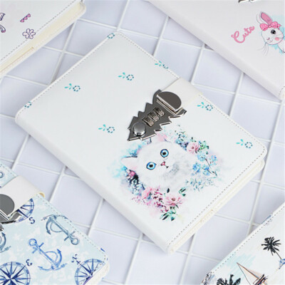 PU Leather Cute Journal Writing A5 Notebook Lined Paper With Lock Diary Planner-image