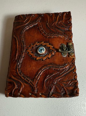 Vintage Hocus Pocus Book of Spells Leather Journal Evil Eye Diary Book-image