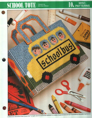 NEW SCHOOL TOTE SCHOOLBUS ANNIE'S PLASTIC CANVAS PATTERN INSTRUCTIONS-image