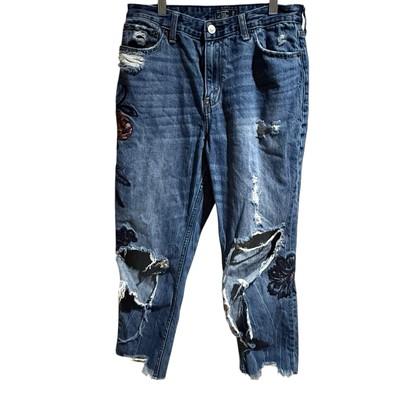 Abercrombie & Fitch Annie High-Rise Girlfriend Embroidered Floral Size 6s 28-image