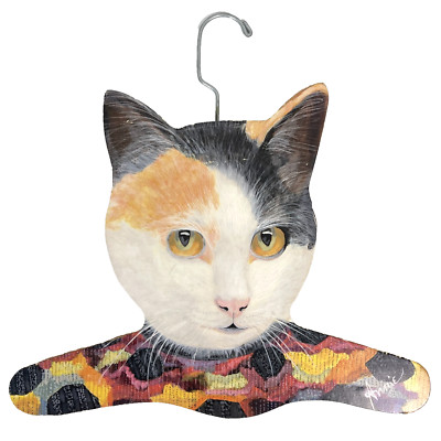 Calico Cat Vintage Clothes Hanger Wood Annie Rhinehart Stupell RI USA-image
