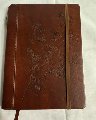 Settini Brown Lined Journal Notebook With Pen, Leather Bound Journal/ Flowers-image