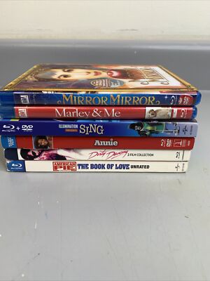 Bluray LOT of 6- Dirty Dancing, Annie, Mirror Mirror, Sing, Marley & Me-image