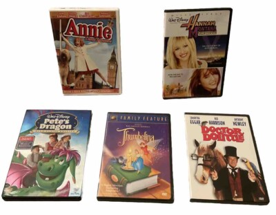 Lot of 5 Kid’s DVD's - Annie, Hannah Montana,Pete’s Dragon, Thumbelina, Dolittle-image