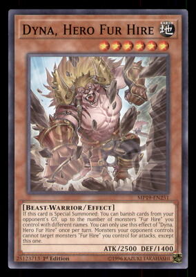 Yugioh Dyna, Hero Fur Hire #MP19-EN251 2019 Gold Sarcophagus Tin Mega Pack LP-image