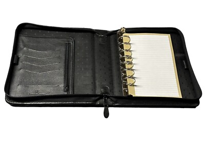 Franklin Planner Black Genuine Leather Classic Zipper Ring Bound Binder 18738460-image