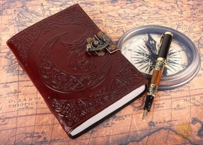 Embossed leather Journal Brown Journal leather dairy sketchbook travel journal.-image
