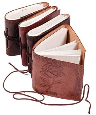  Handmade Leather Bound Book of Shadows Mini Notebook Blank Rose Miniature-image