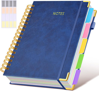 Hardcover Spiral Notebook Journal with Removable Dividers Tabs, 300 Pages Leathe-image