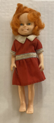Vintage 1980s Knickerbocker Little Orphan Annie Baby Doll Red Dress Toy Figure-image