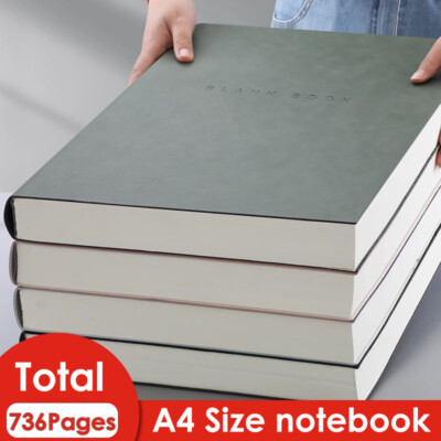 736 Pages Thick PU Leather Journal A4 Notebook Blank Paper Writing Diary Planner-image