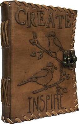 Handmade Vintage Antique Leather Journal Diary Sketchbook Bird Emboss Unisex 7X5-image