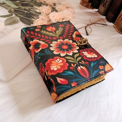 Leather Journal flower design & leather notebook, leather dairy, travel journal.-image