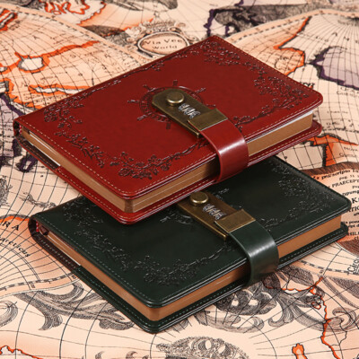 260 Pages PU Leather Vintage Journal Notebook Paper Writing Diary With Lock-image