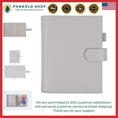 Stylish Leather Cover for Half Letter Disc Bound Planners - Pebbled Gray-image