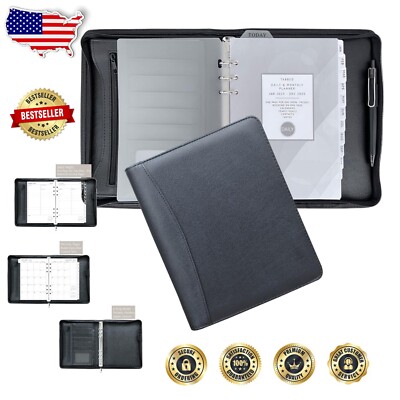 2025 Zipper Planner Organizer - A5 Faux Leather Daily & Monthly Refills in Black-image