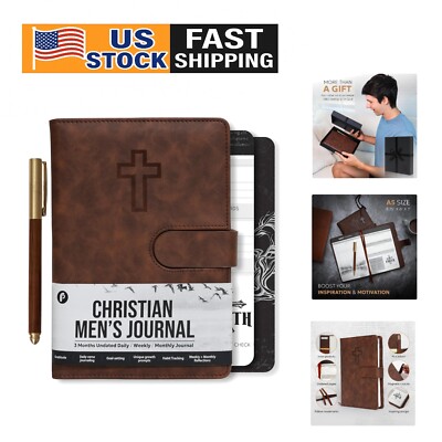 Magnetic Leather Christian Devotional Journal & Planner - Perfect Gift for Men-image