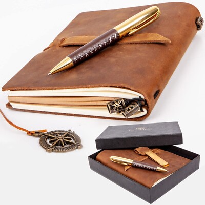 Premium Leatherbound Writing Journal Set: Real Authentic Antique Style & Hand...-image
