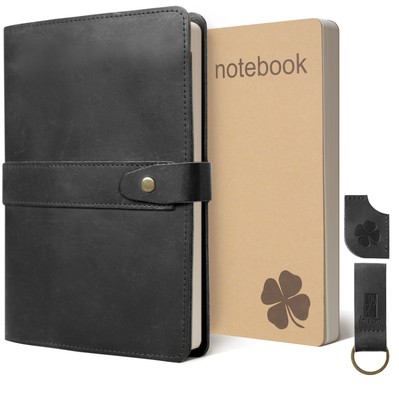 Black Refillable Leather Journal - Genuine Leather Cover - Includes 2 Lined a...-image