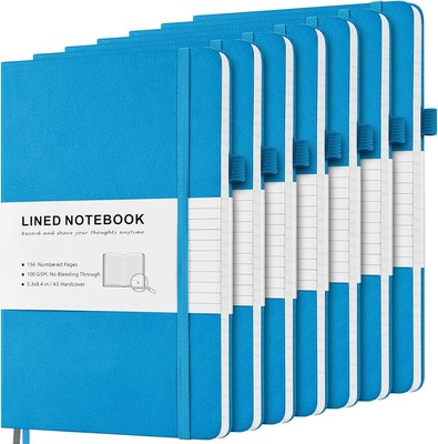 7 Pack Lined Journal Notebook, Hardcover PU Leather Notebook for A5, Deepblue -image