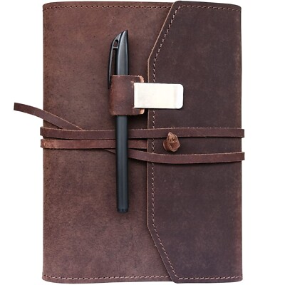 Refillable Leather Journal Writing Notebook - Lay Flat Notebook, Handmade Lea...-image