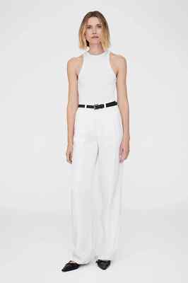 Annie Bing White Lightweight Linen Blend Carrie Pant High Rise Wide Leg Sz 34/S-image