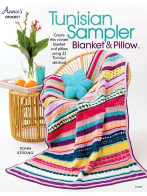 NEW!!!ANNIES CROCHET TUNISIAN SAMPLER BLANKET & PILLOW 33 TUNISIAN STITCHES-image