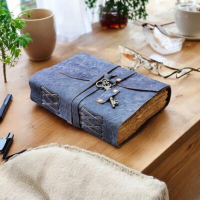 Leather book Leather grimoire Handmade Deckle Edge Paper Leather Bound Journal-image