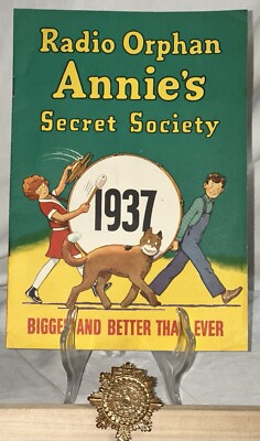 Vtg. 1937 Radio Orphan Annie Secret Society Book & Decoder Badge Pin. GC-image