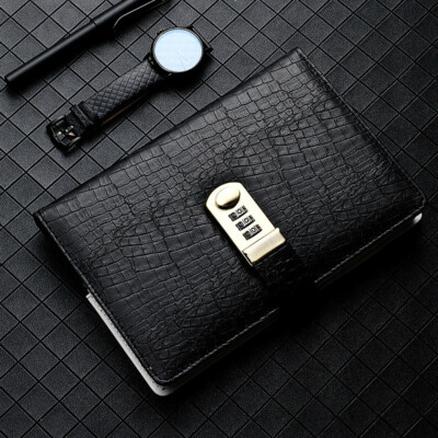 A5 PU Leather Plain Cover Journals Notebook With Lock Business Diaries 276P-image