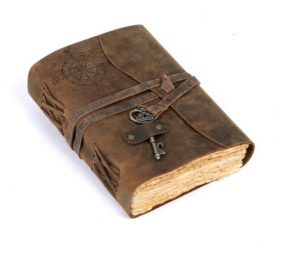 Compass Vintage Leather Journal Antique Handmade Bound Journal with Deckle Ed...-image