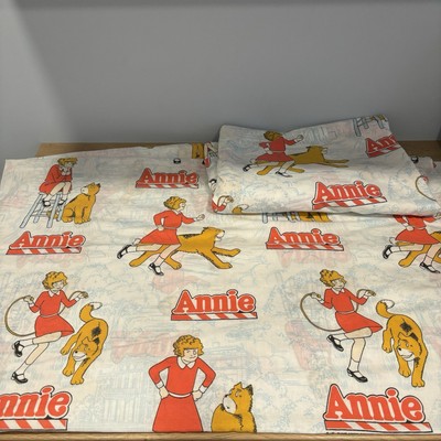 Vintage 80s Annie Broadway Musical Fabric Twin Sheets Flat And Fitted Sheet Set-image