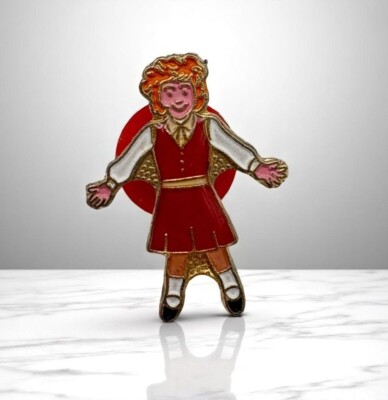 Little Orphan Annie Lapel Pin Red Enamel Gold Tone Pinback Badge-image
