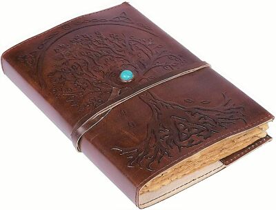 Leather Journal Refillable Vintage Writing Notepad Deckle Edge Tree Of Life Book-image