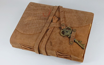 Rustic Leather Bound Journal Notebook, with Handmade Deckle Edge Paper.-image