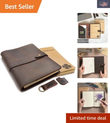 Refillable Genuine Leather Journal, Writing Notebook, 2 Bound Notebooks, Line...-image
